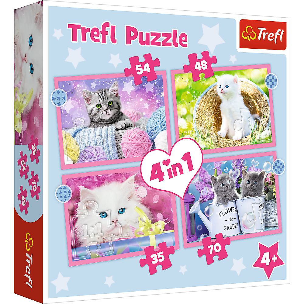 Trefl - Puzzle 4 in 1, Fun Cats 54/48/35/70 Pcs 34396 Trefl - Puzzle 4 in 1, Fun Cats 54/48/35/70 Pcs 34396