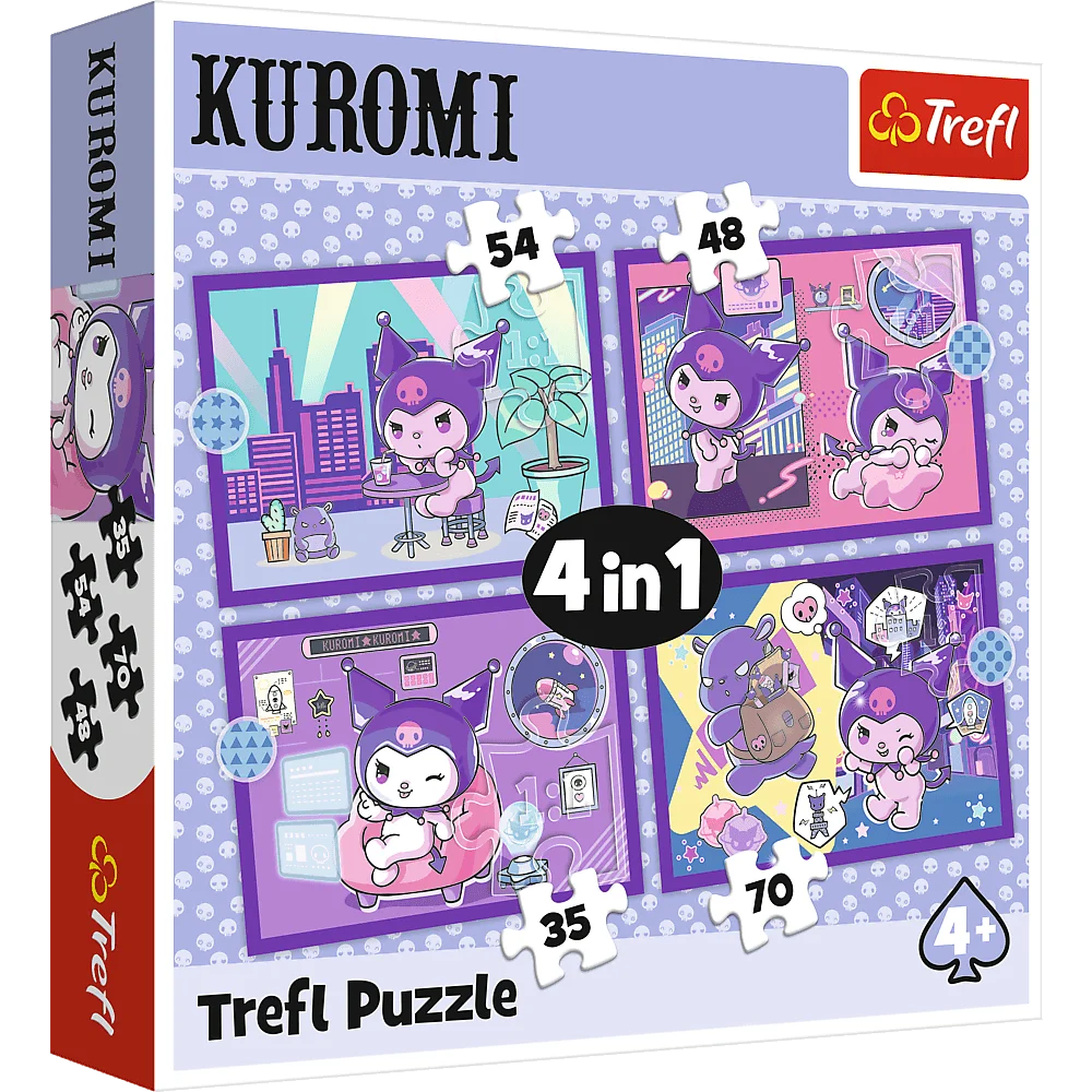 Trefl - Puzzle 4 in 1 , Day with Kuromi 54/48/35/70 Pcs 34676