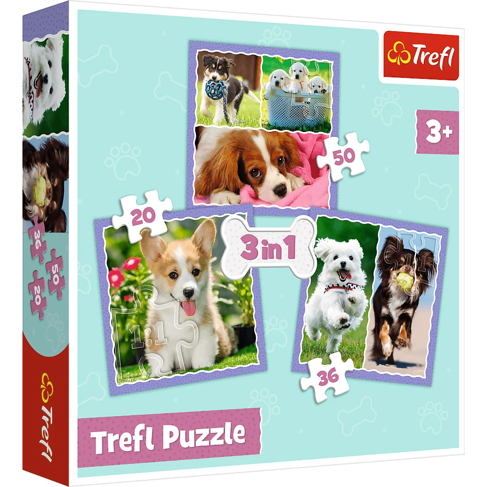 Trefl - Puzzle 3 in 1, Lovely Dogs 20/36/50 Pcs 34854