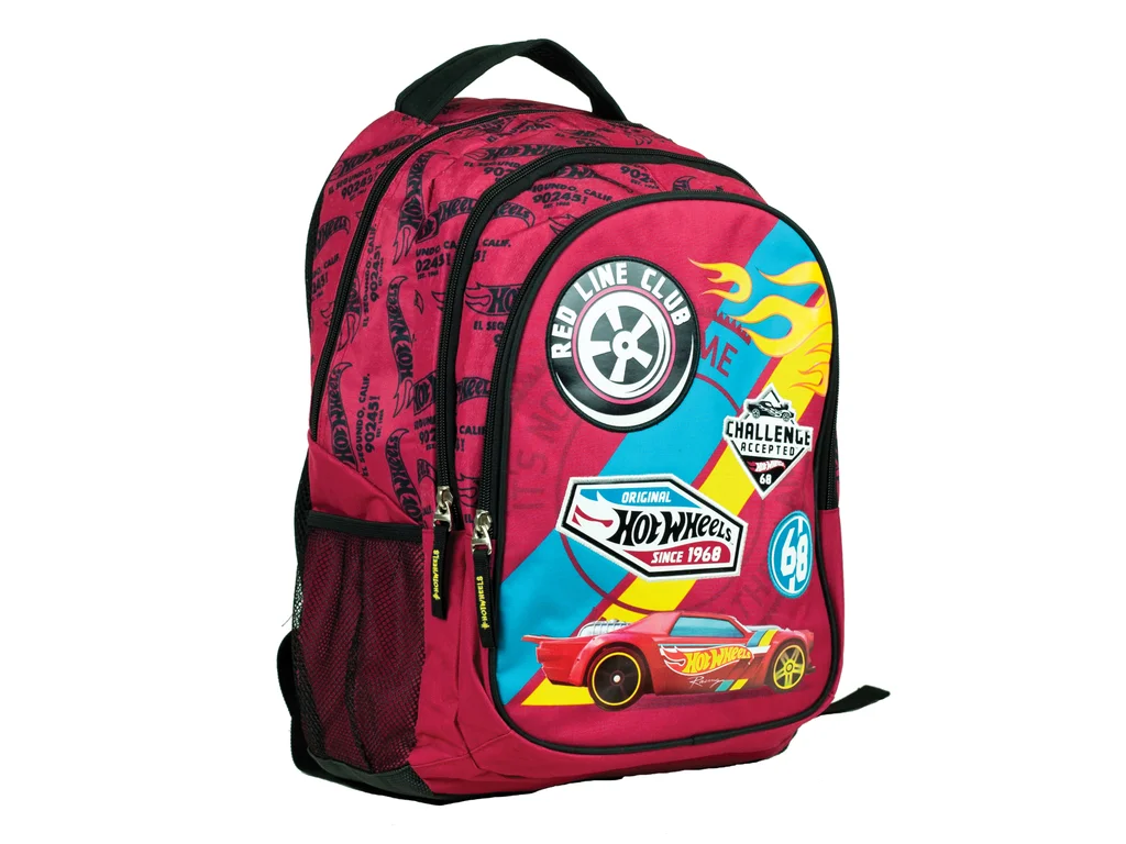 Gim – Τσάντα Πλάτης Δημοτικού Οβάλ 3 Θήκες, Hot Wheels, Challenge (Δώρο Εκτοξευτήρας Με Αυτοκινητάκι) 349-25031