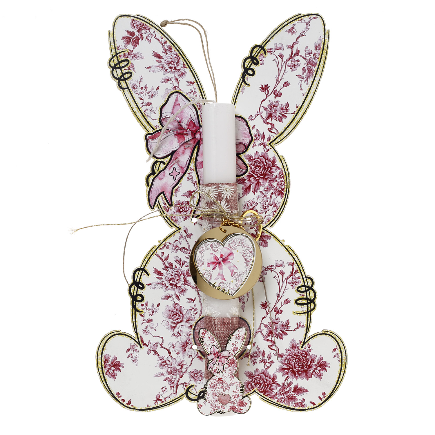 Ζήβας - Πασχαλινή Λαμπάδα Με Πλάτη, Κοπτικό, Λαγουδίνα Ροζ Λουλούδια 41-1319