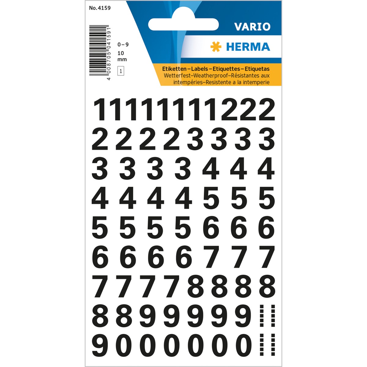 Herma - Αυτοκολλητάκια, Numbers 10 mm 0-9 Weatherproof Film Black 4159