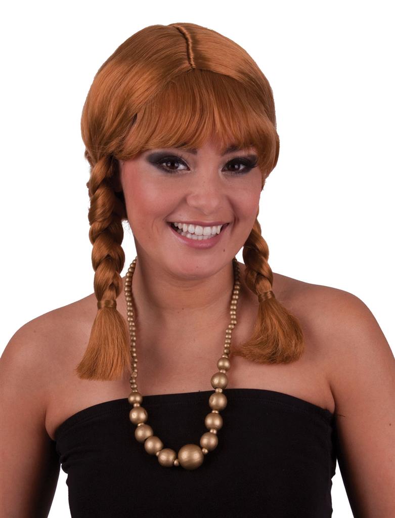 Funny Fashion - Περούκα Καστανή Με Κοτσίδες & Αφέλειες 57326