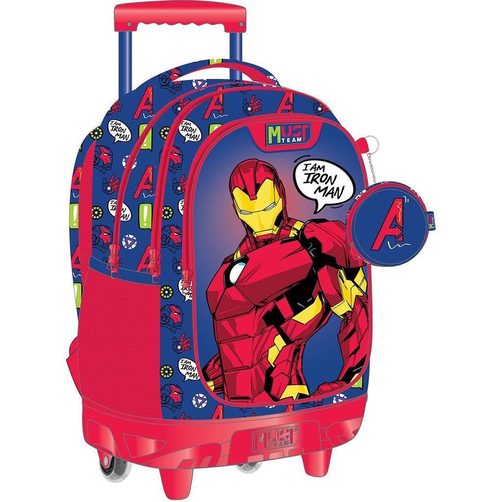 Diakakis - Σακίδιο Τρόλεϊ Δημοτικού Must 3 Θήκες, Iron Man, Blue 506377