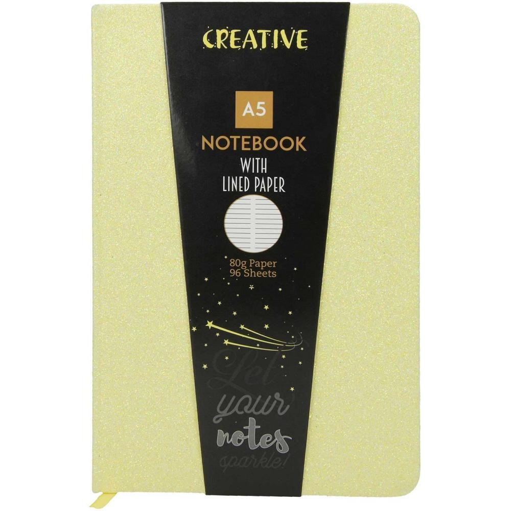 Creative - Τετράδιο Βιβλιοδετημένο Notebook Glitter, 14 x 21 cm, Ριγέ 96 Φύλλα, Yellow 52946