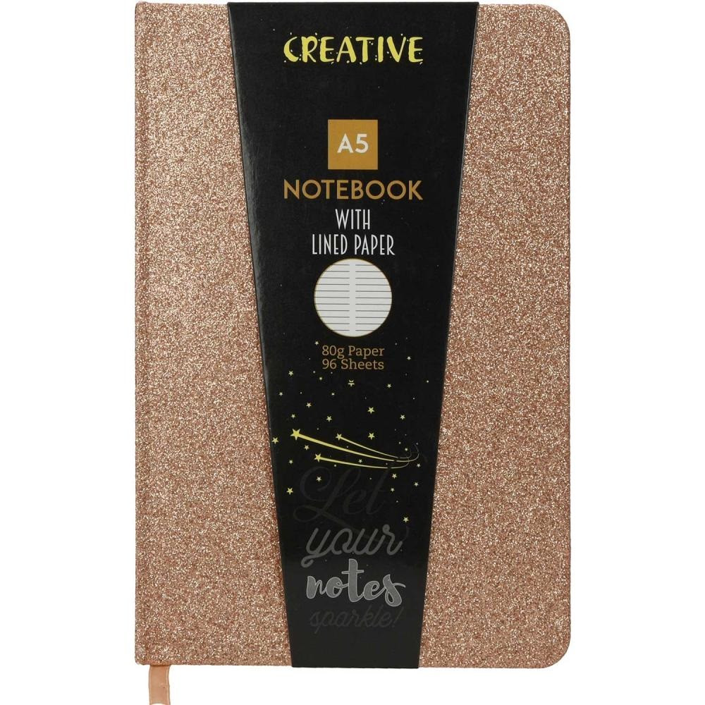 Creative - Τετράδιο Βιβλιοδετημένο Notebook Glitter, 14 x 21 cm, Ριγέ 96 Φύλλα, Bronze 52946