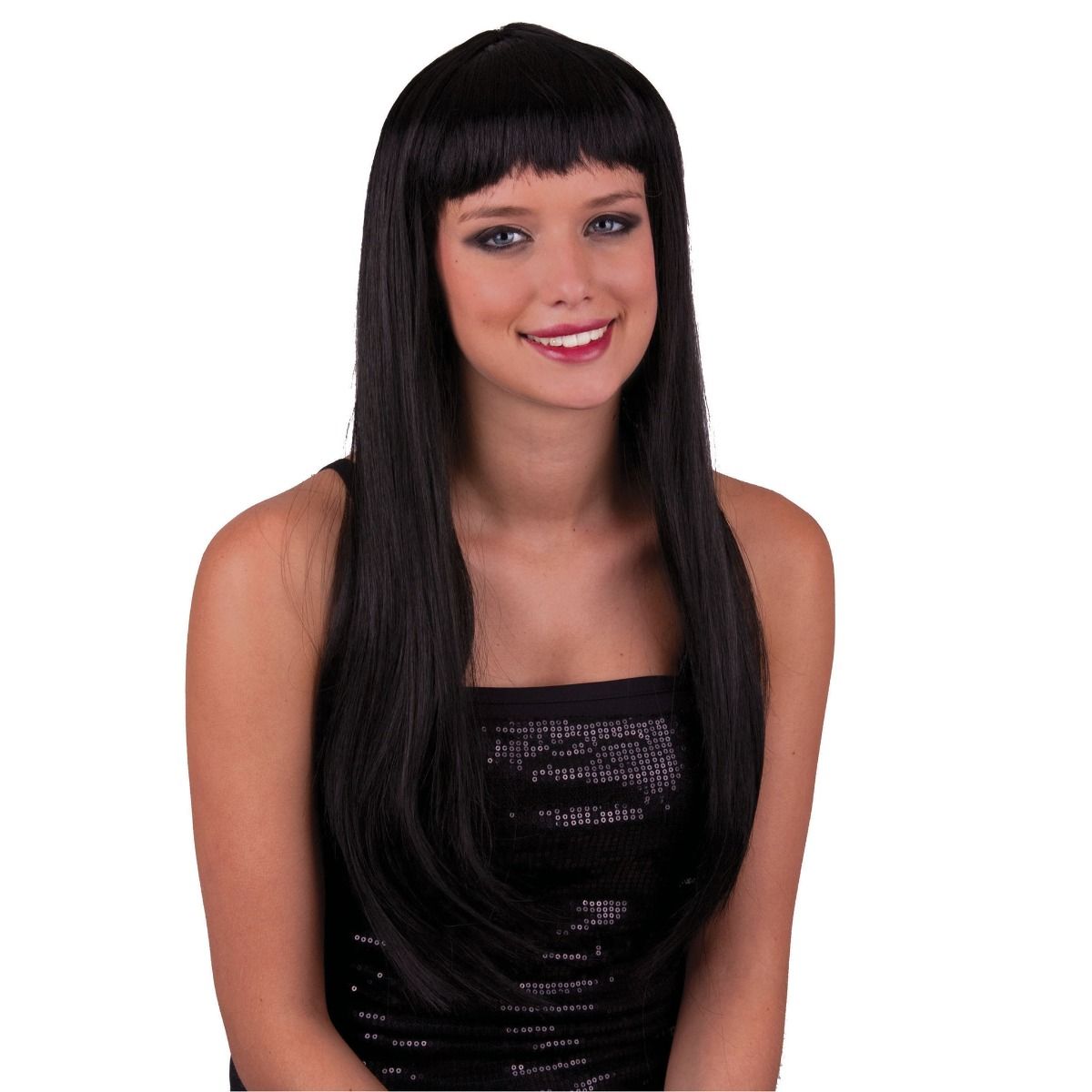 Funny Fashion - Περούκα Μαύρη Μακριά Με Αφέλειες 57307