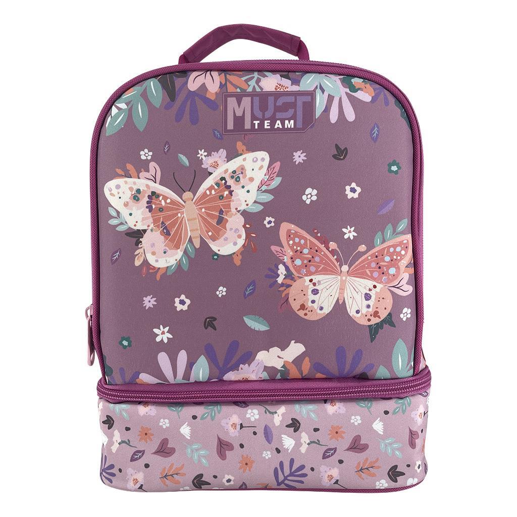 Diakakis - Τσαντάκι Φαγητού Ισοθερμικό Must 2 Θήκες, Butterflies Lilac 587225