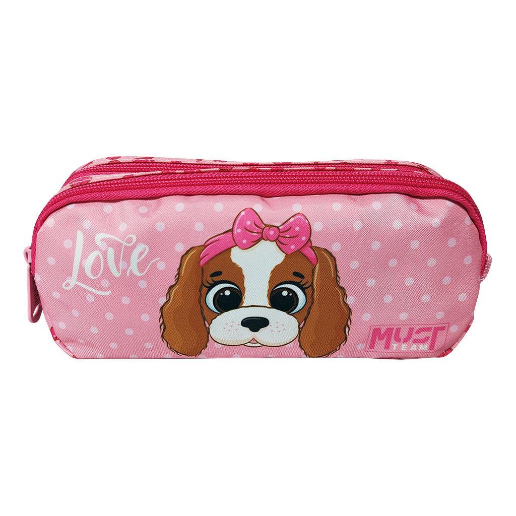 Diakakis - Κασετίνα Βαρελάκι 2 Φερμουάρ Must, Dog With Pink Bow 587562