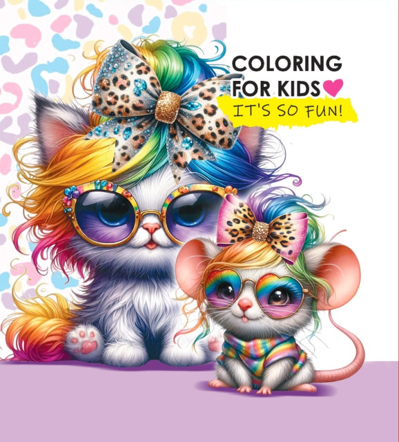 Coloring Page, Kitten With Mouse