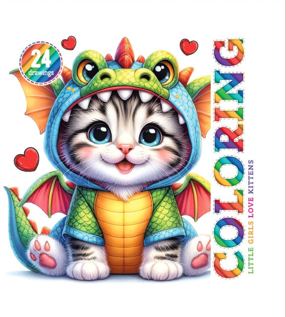 Coloring Page, Little Girls Love Kittens