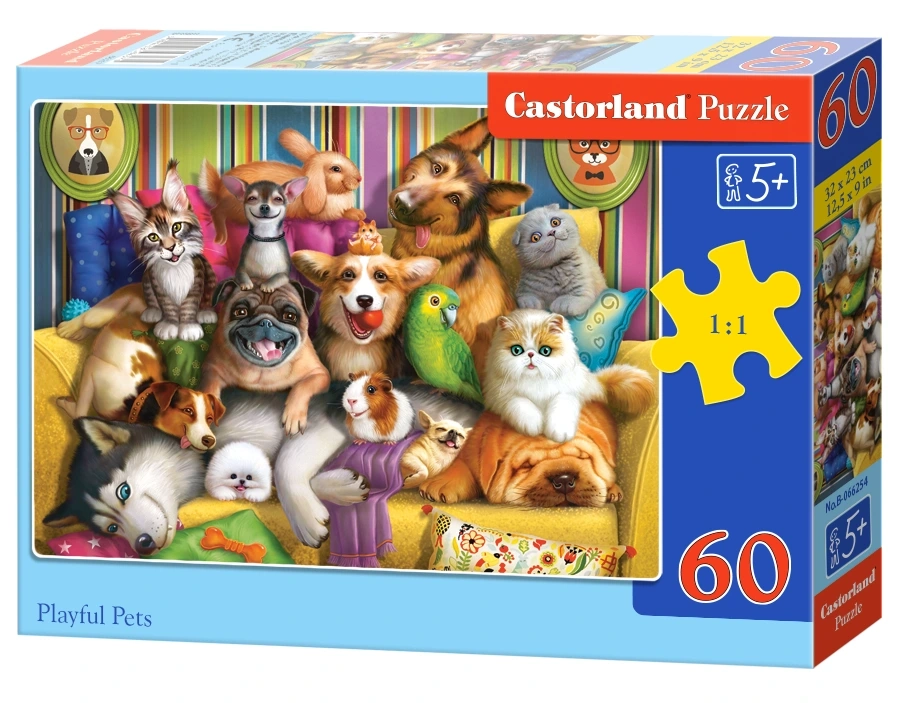 Castorland - Puzzle, Playful Pets 60 Pcs 66254