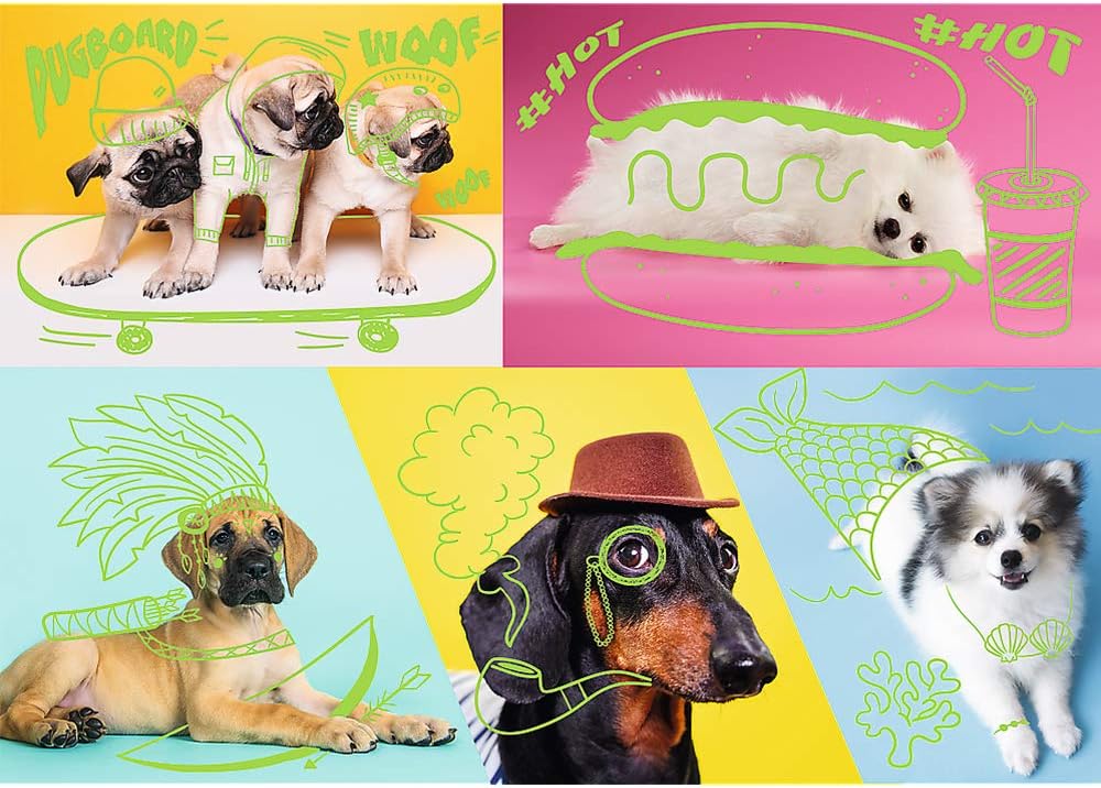 Trefl - Puzzle Neon Color Line, Far Out Dogs 1000 pcs 10578