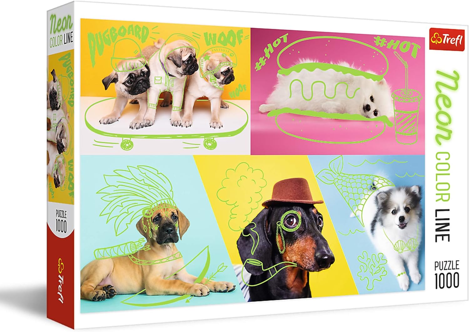 Trefl - Puzzle Neon Color Line, Far Out Dogs 1000 pcs 10578