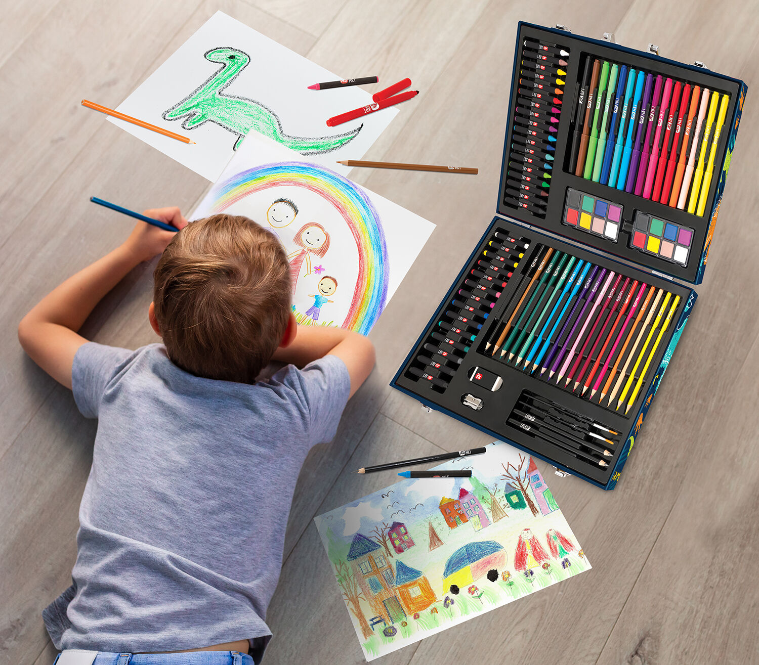 AS - Κασετίνα  Ζωγραφικής , HappiHobbi Deluxe Δεινόσαυρος Με 100 Αξεσουάρ 1038-82059