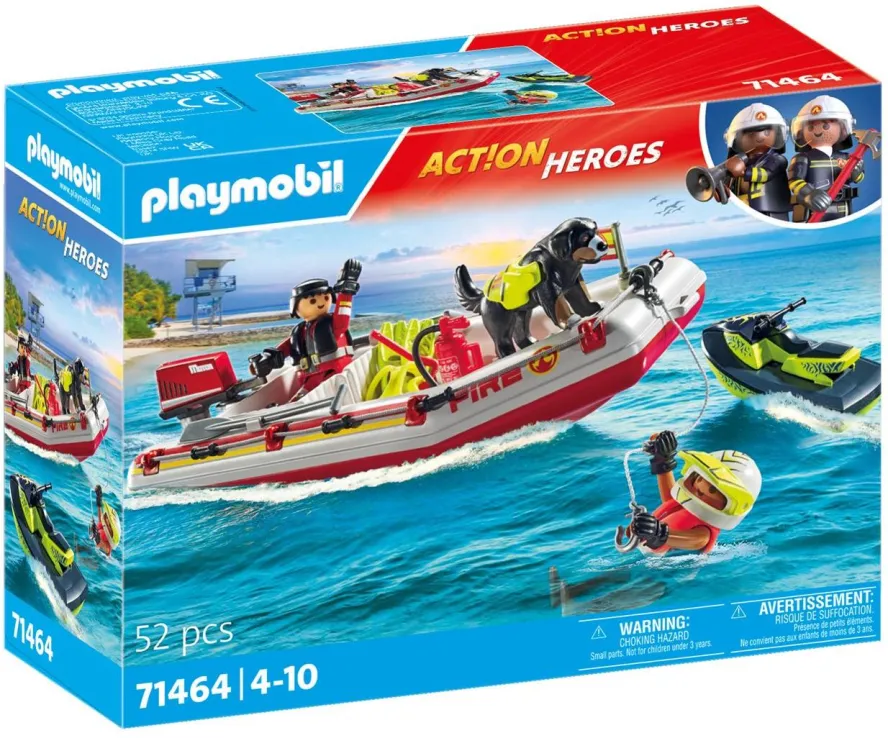 Playmobil Action Heroes - Φουσκωτό Σκάφος Πυροσβεστικής Με Θαλάσσιο Scooter 71464