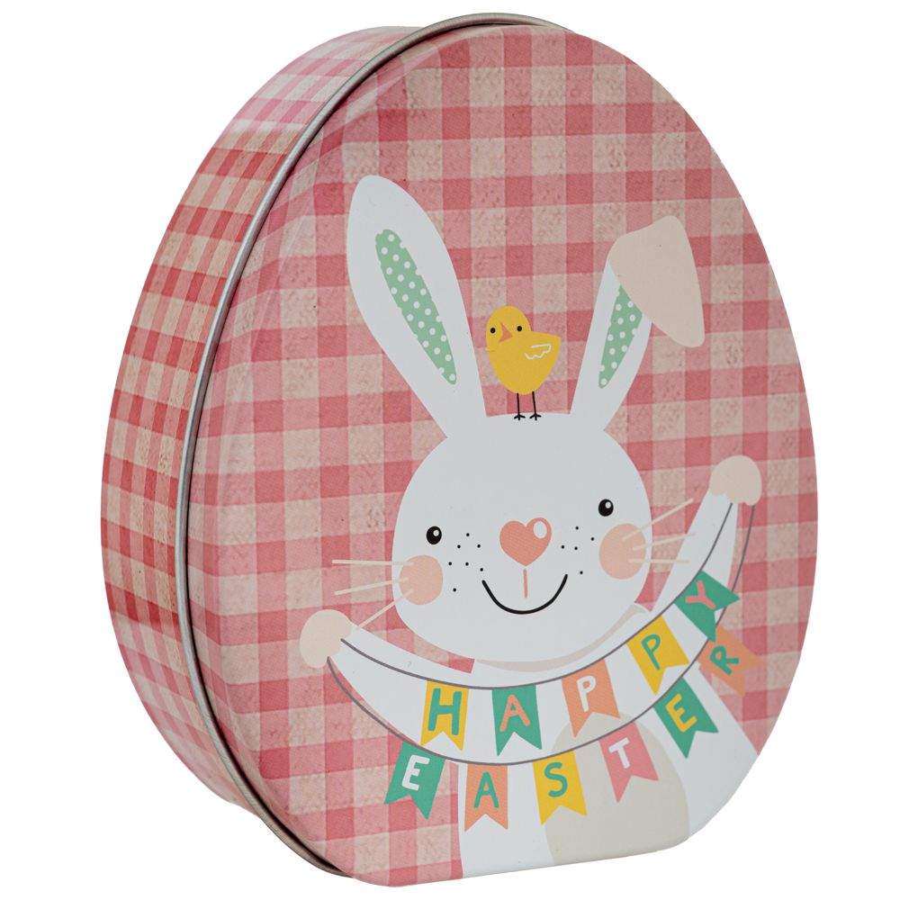 Iliadis – Μεταλλικό Οβάλ Κουτάκι Με Σχέδιο Λαγού 11x9x4,5εκ, Ροζ Καρό 89960