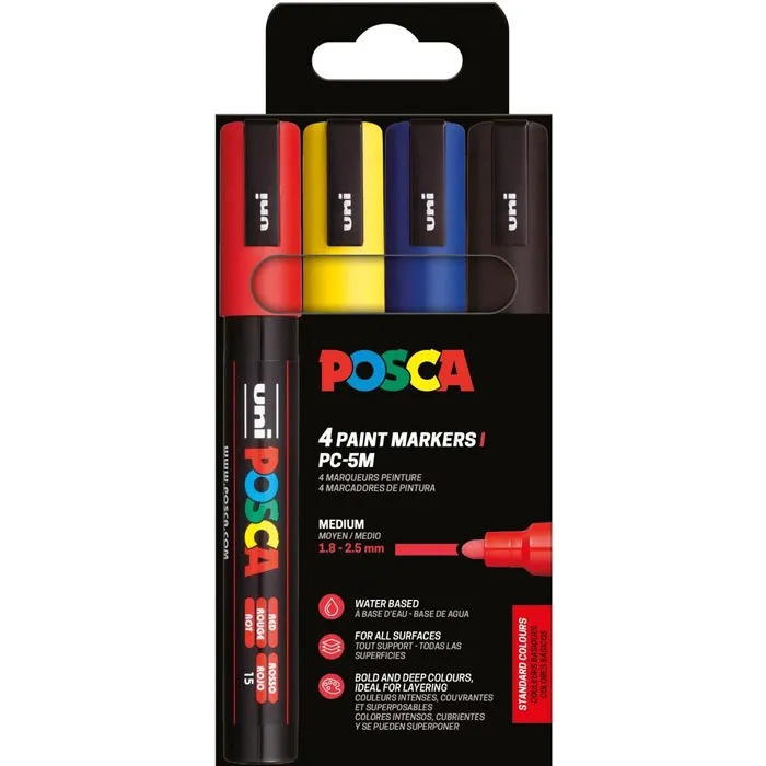 Uniball - Σετ Μαρκαδόρων Posca Standard Colours PC-5M 2.5mm 4 Τεμαχίων 90129 Uniball - Σετ Μαρκαδόρων Posca Standard Colours PC-5M 2.5mm 4 Τεμαχίων 90129