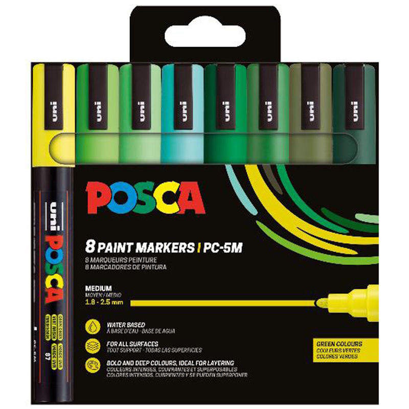 Uniball - Σετ Μαρκαδόρων Posca 8P PC-5M 2.5mm 8 Τεμαχίων, Green Colors 90246