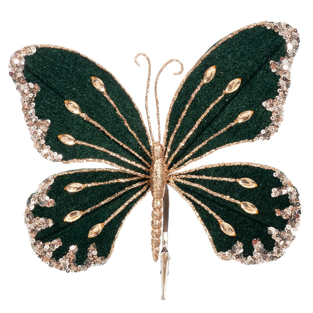 Iliadis - Βελούδινη Πεταλούδα Με Clip, Σμαραγδί 23x20εκ 90390