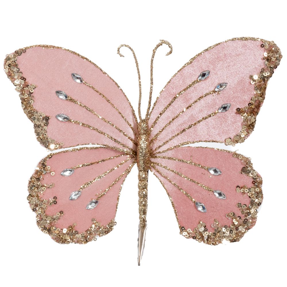 Iliadis - Βελούδινη Πεταλούδα Με Clip, Ροζ 23x20εκ 90431