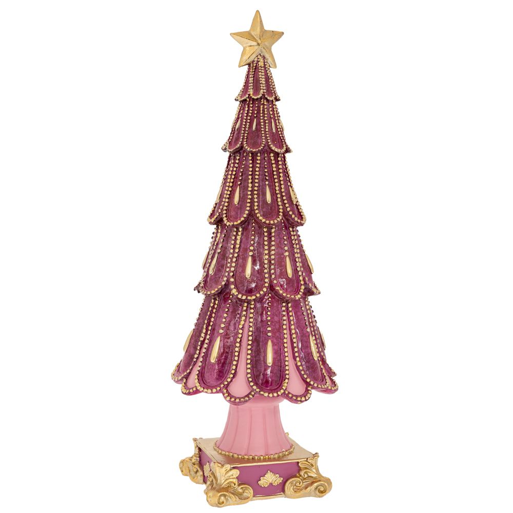 Iliadis - Ροζ Πολυρέζιν Δεντράκι Με Χρυσό Αστέρι Και Χρυσές Λεπτομέρειες 13x12,5x36,5εκ 91090