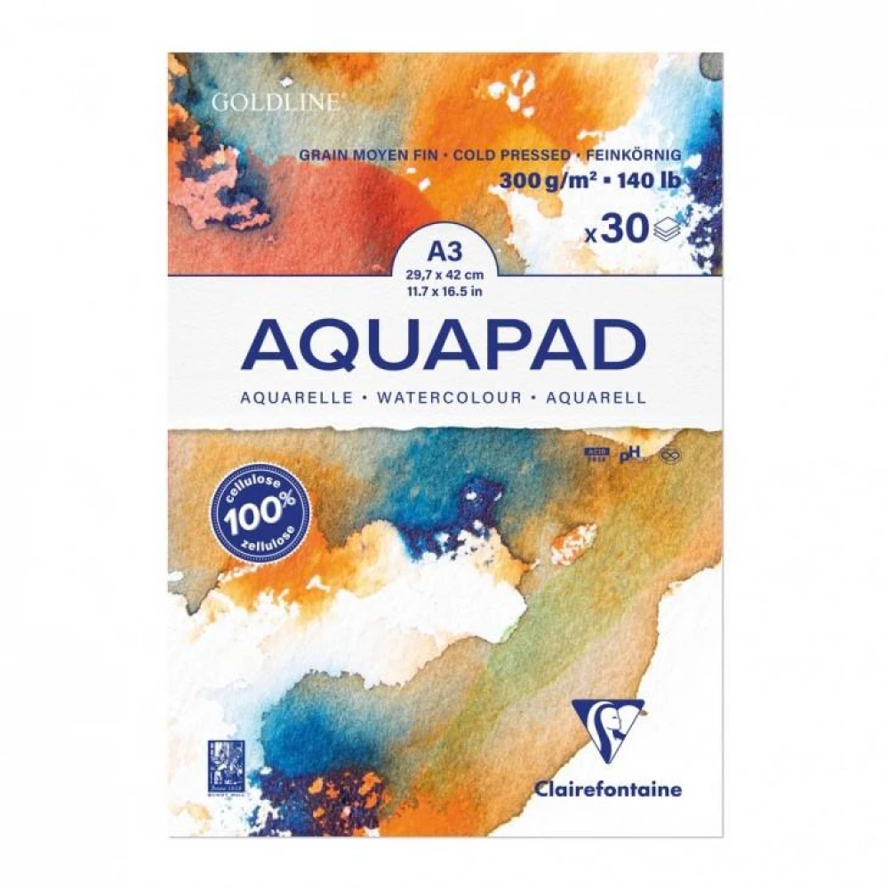 Clairefontaine - Μπλοκ Ακουαρέλας AquaPad Cold Pressed 30 φύλλων A3 (29,7x42cm) 300gr 975722