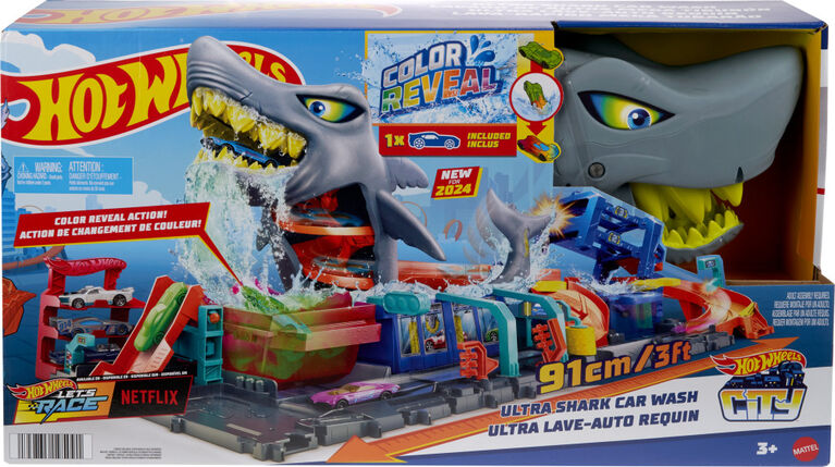 Mattel Hot Wheels - Ultra Shark Car Wash with Color Reveal Toy Car HTN82