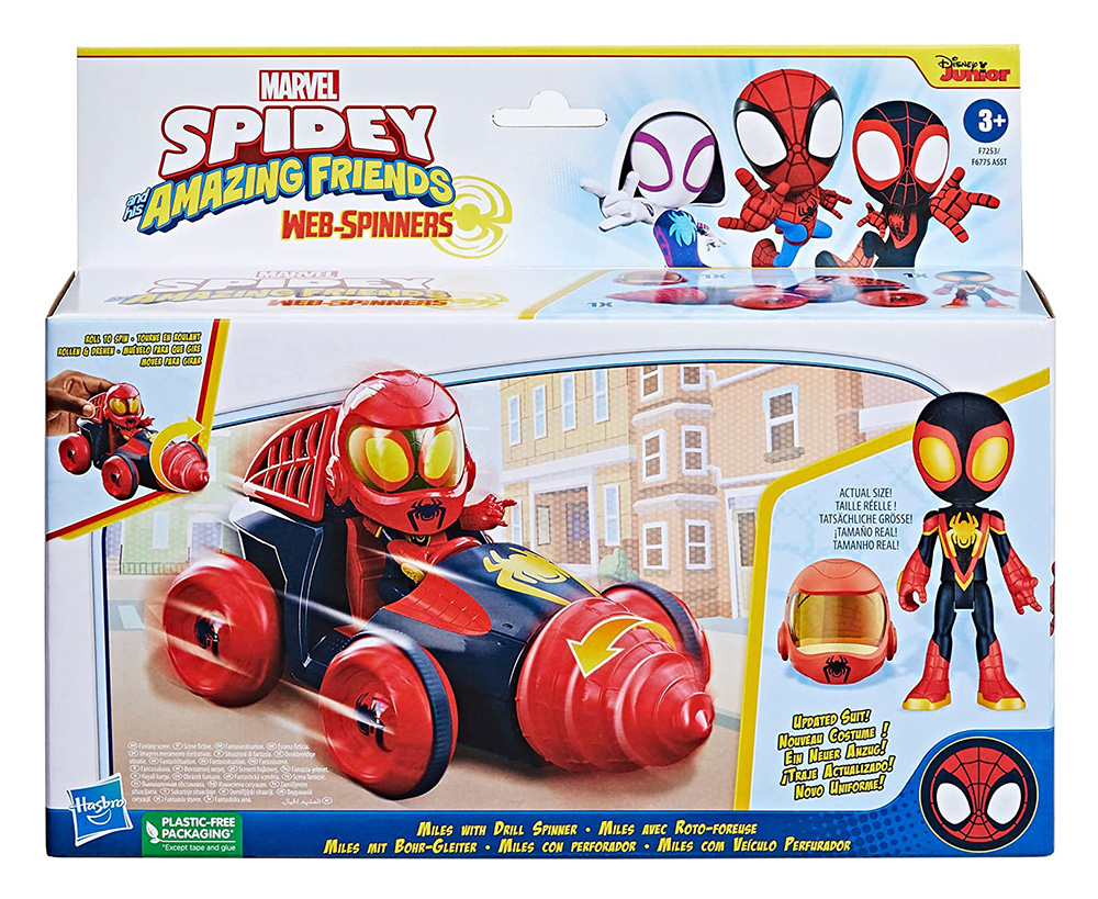 Hasbro - Marvel Spidey And His Amazing Friends Web-Spinners Drill Spinner Vehicle, Figure, Helmet Accessory F7253 (F6775)