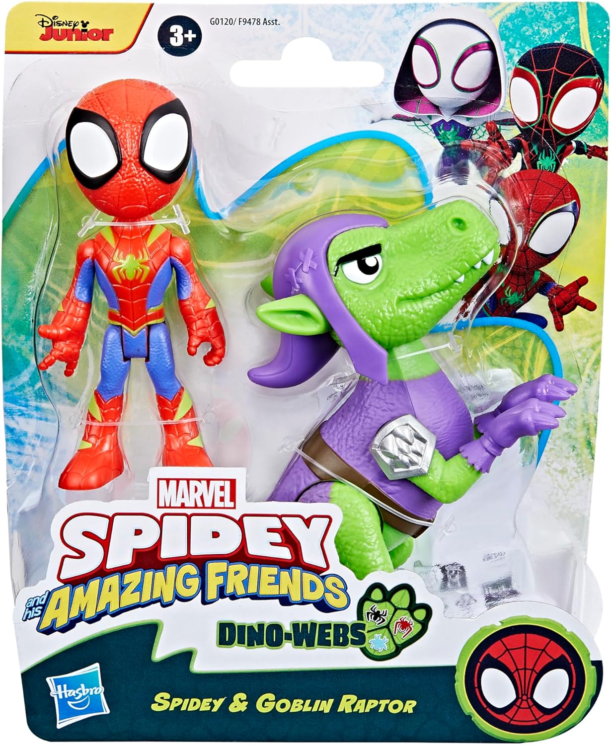 Hasbro - Marvel Spidey and His Amazing Friends, Dino Webs, Spidey & Goblin Raptor G0120 (F9478)