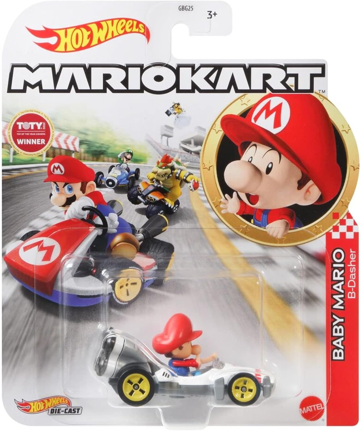 Mattel Hot Wheels - Mario Kart, B-Dasher/Intrepide, Baby Mario GRN12 (GBG25)