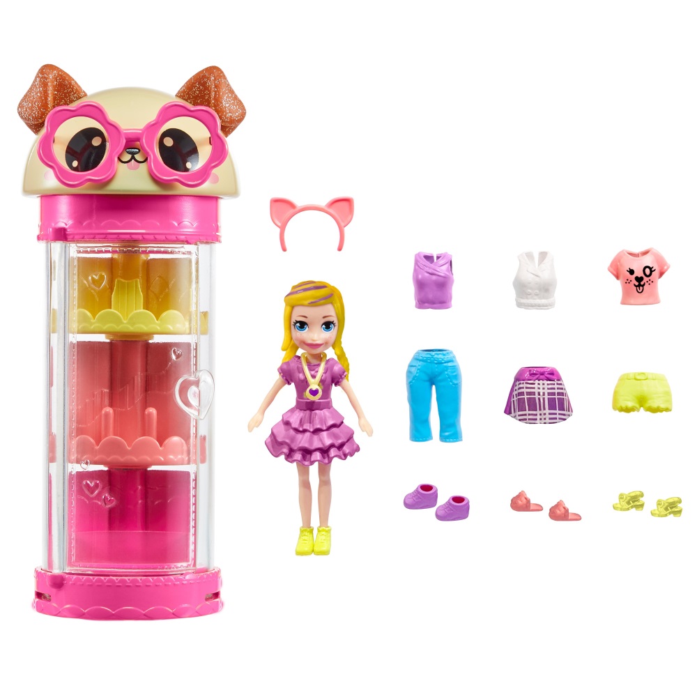 Mattel Polly Pocket - Κούκλα Με Μόδες Σε Κύλινδρο, Dog HKW06 (HKW04) 