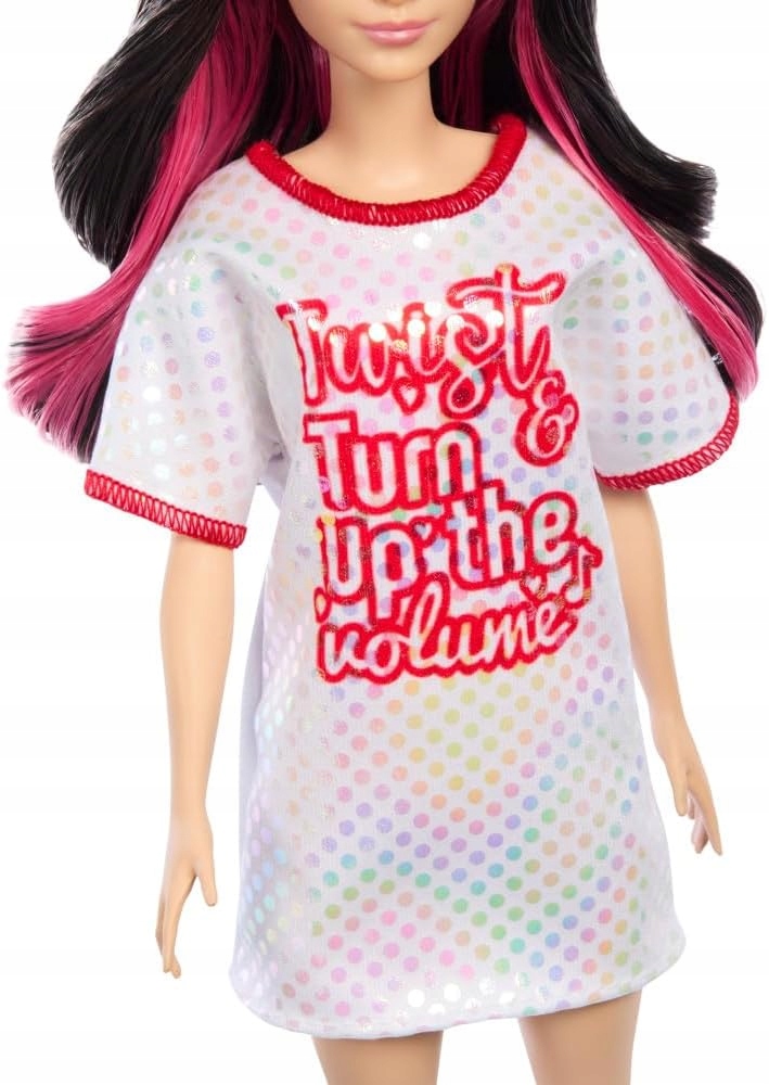 Mattel Barbie - Fashionistas Doll No.214 Black Wavy Hair with Twist ‘n’ Turn Dress & Accessories, 65th Anniversary Collectible HRH12 (FBR37)