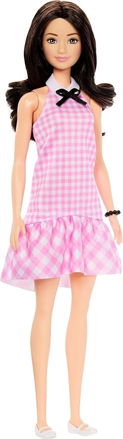 Mattel Barbie - No.224 With Black Wavy Hair, Pink Gingham Dress & Accessories HRH21 (DWK44)