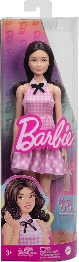 Mattel Barbie - No.224 With Black Wavy Hair, Pink Gingham Dress & Accessories HRH21 (DWK44)