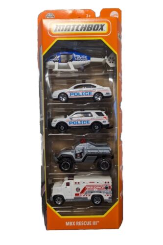 Mattel Matchbox - Αυτοκινητάκια Σετ Των 5, MBX Rescue III, Police, Ambulance HVT72 (C1817)