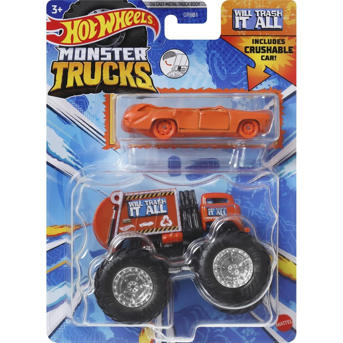 Mattel Hot Wheels - Monster Truck Με Αυτοκινητάκι, Rodger Dodger HWN46 (GRH81)