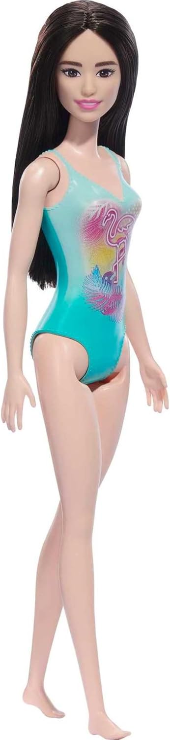 Mattel Barbie - Black Hair Doll Wearing Tropical Blue Swimsuit HXX51 (DWJ99)