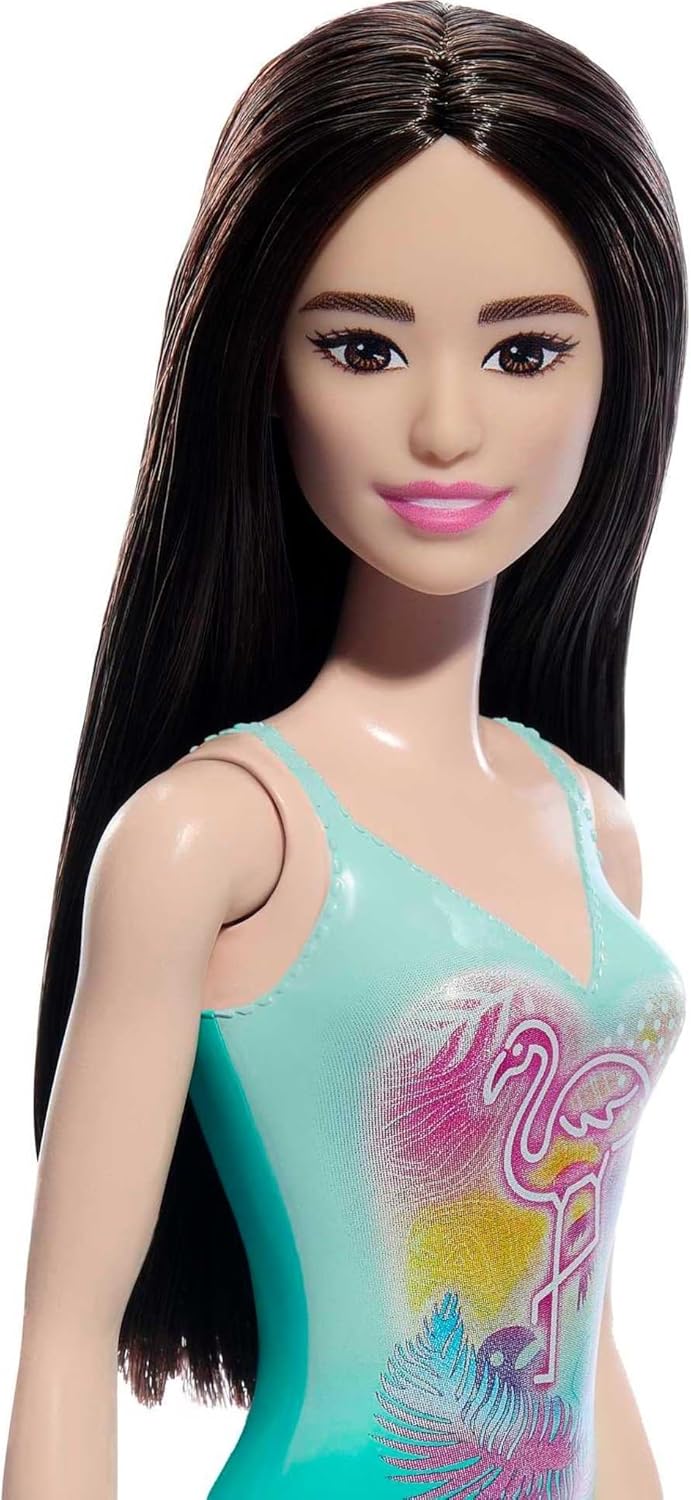 Mattel Barbie - Black Hair Doll Wearing Tropical Blue Swimsuit HXX51 (DWJ99)