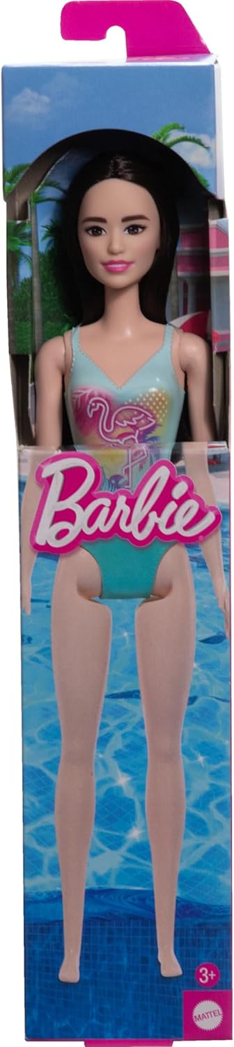 Mattel Barbie - Black Hair Doll Wearing Tropical Blue Swimsuit HXX51 (DWJ99)