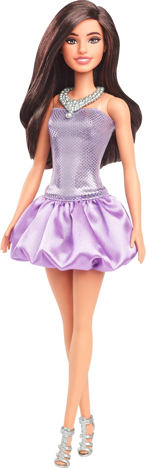 Mattel Barbie - Fashionistas Doll No.234 Brown Hair In Sequined Purple Dress And Silvery Accessories HYT92 (FBR37) Mattel Barbie - Fashionistas Doll No.234 Brown Hair In Sequined Purple Dress And Silvery Accessories HYT92 (FBR37)