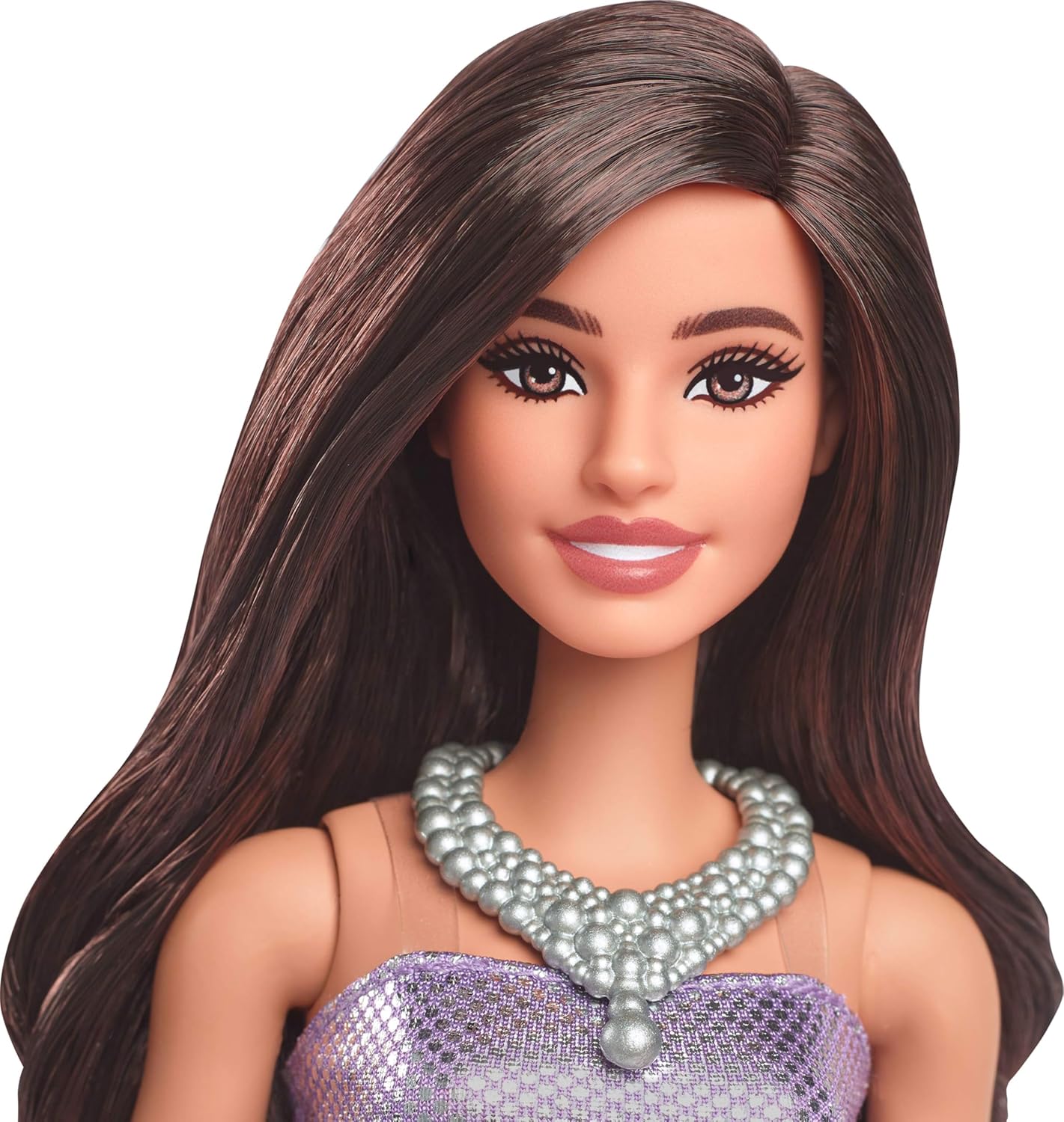 Mattel Barbie - Fashionistas Doll No.234 Brown Hair In Sequined Purple Dress And Silvery Accessories HYT92 (FBR37) Mattel Barbie - Fashionistas Doll No.234 Brown Hair In Sequined Purple Dress And Silvery Accessories HYT92 (FBR37)
