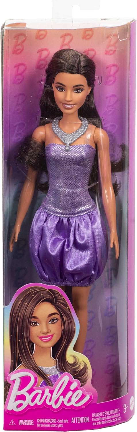 Mattel Barbie - Fashionistas Doll No.234 Brown Hair In Sequined Purple Dress And Silvery Accessories HYT92 (FBR37) Mattel Barbie - Fashionistas Doll No.234 Brown Hair In Sequined Purple Dress And Silvery Accessories HYT92 (FBR37)