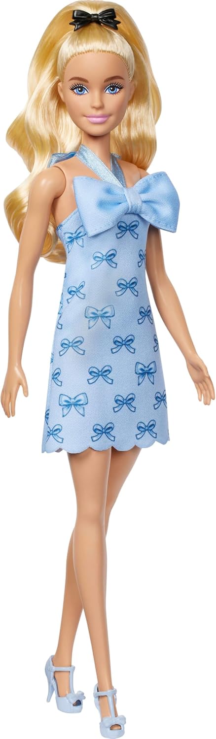 Mattel - Barbie Fashionistas, No.237 In Blue Bow Halter Dress, Blonde Ponytail With Bow HYT93 (FBR37)
