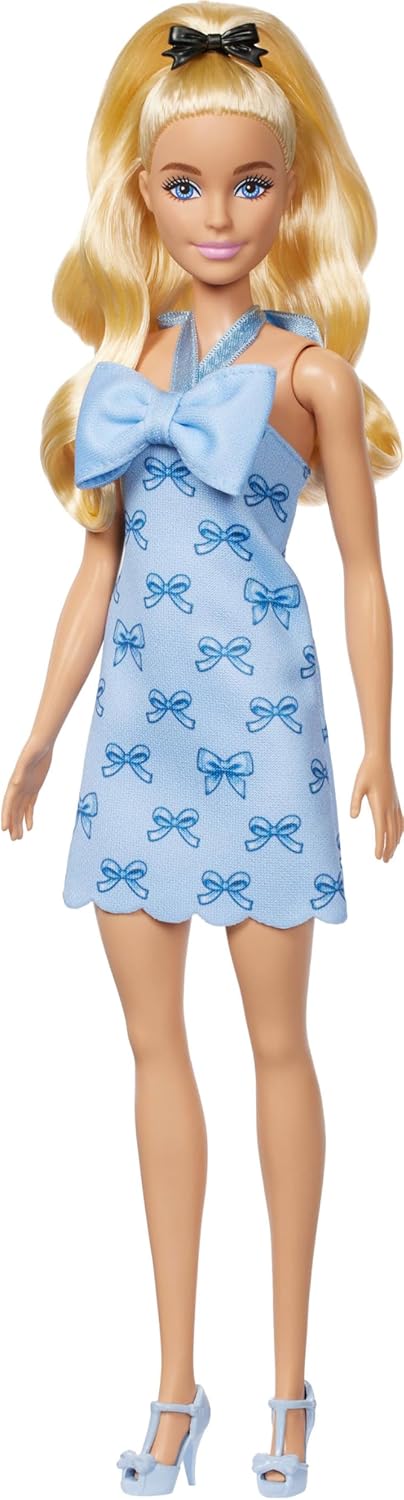 Mattel - Barbie Fashionistas, No.237 In Blue Bow Halter Dress, Blonde Ponytail With Bow HYT93 (FBR37)