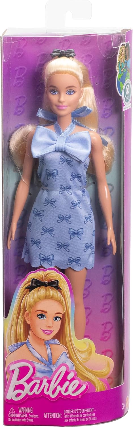 Mattel - Barbie Fashionistas, No.237 In Blue Bow Halter Dress, Blonde Ponytail With Bow HYT93 (FBR37)