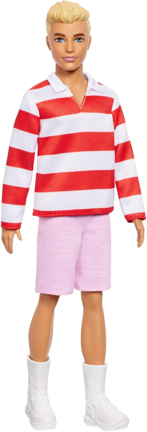 Mattel - Barbie Fashionistas, No.241 with Blonde Hair Wearing Red And White Striped Polo Shirt With Pink Shorts, White Crew Socks And Sneakers HYV01 (DWK44)