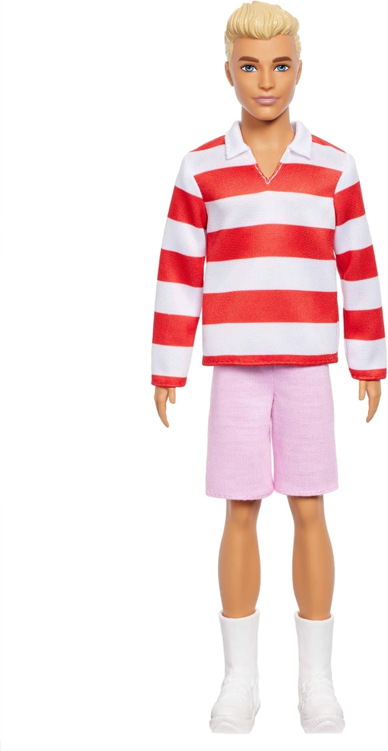 Mattel - Barbie Fashionistas, No.241 with Blonde Hair Wearing Red And White Striped Polo Shirt With Pink Shorts, White Crew Socks And Sneakers HYV01 (DWK44)