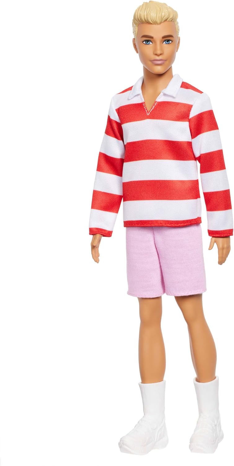 Mattel - Barbie Fashionistas, No.241 with Blonde Hair Wearing Red And White Striped Polo Shirt With Pink Shorts, White Crew Socks And Sneakers HYV01 (DWK44)