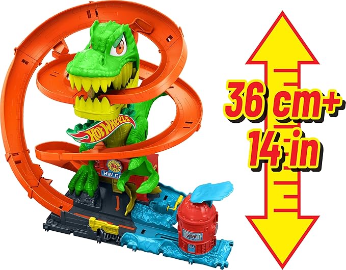 Παιχνιδολαμπάδα Mattel Hot Wheels - T-Rex Πυροσβεστικός Σταθμός JBM73